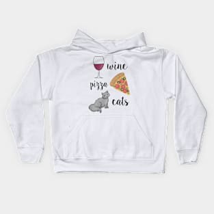 Wine Pizza Cats Kids Hoodie